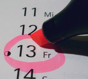 Friday the 13th circled on a calendar