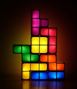 Tetris-shaped blocks arranged as a lamp