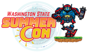 Washington State Summer Con logo, featuring a large blue and red robot